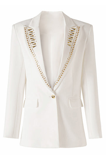 White Beaded Peak Lapel Women Blazer